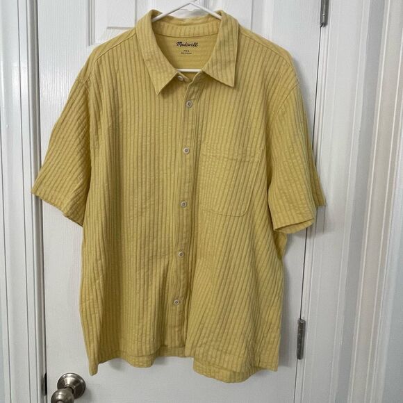Madewell Men’s Yellow Textured Short Sleeve Shirt Size Large - Picture 1 of 10